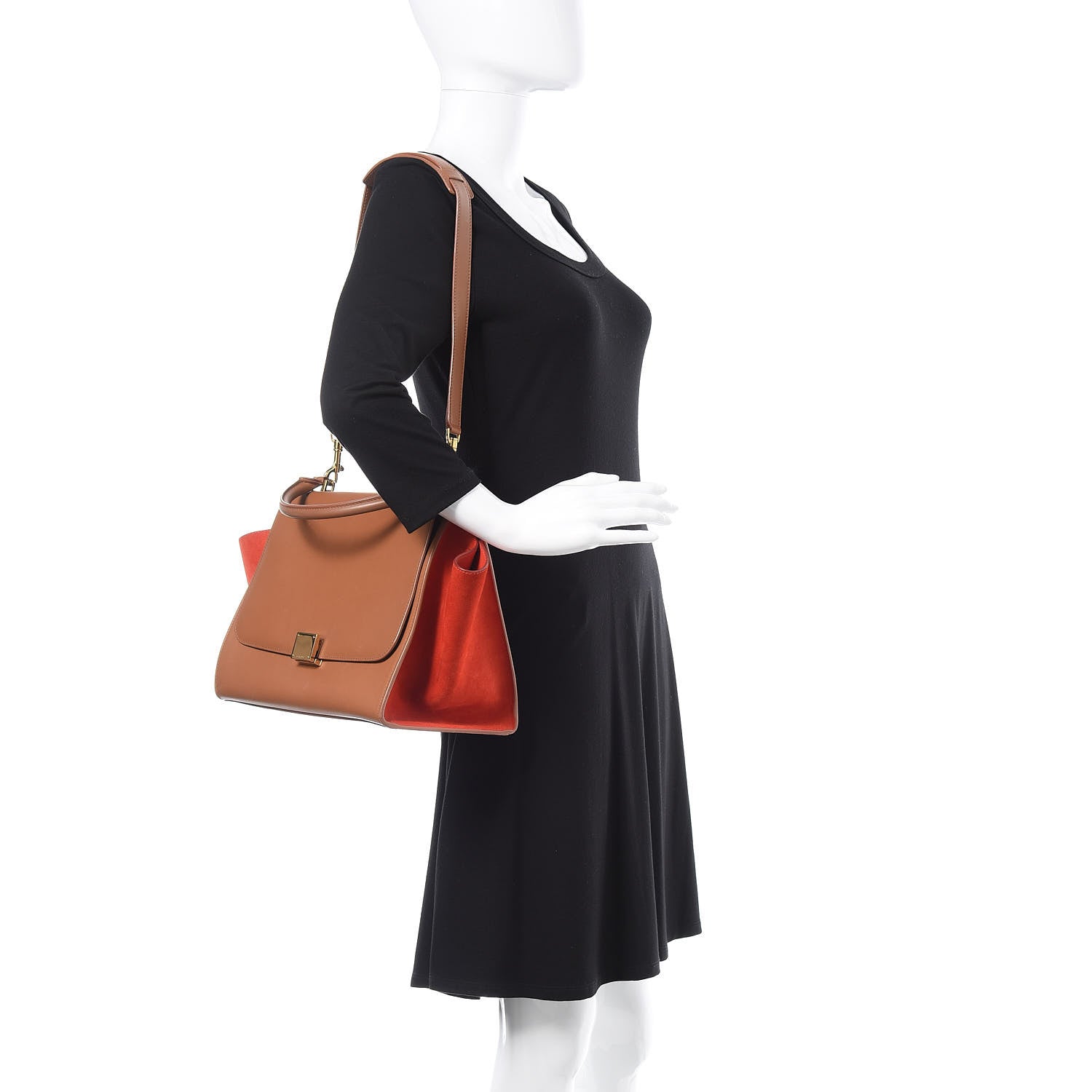 Celine Natural Calfskin Suede Medium Bi-Color Trapeze Tan 2 of 14