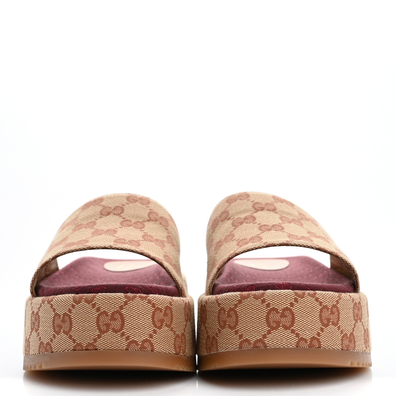 Gucci Canvas GG Monogram Angelina Platform Slide Sandals 37.5 Beige Ruggine 3 of 10