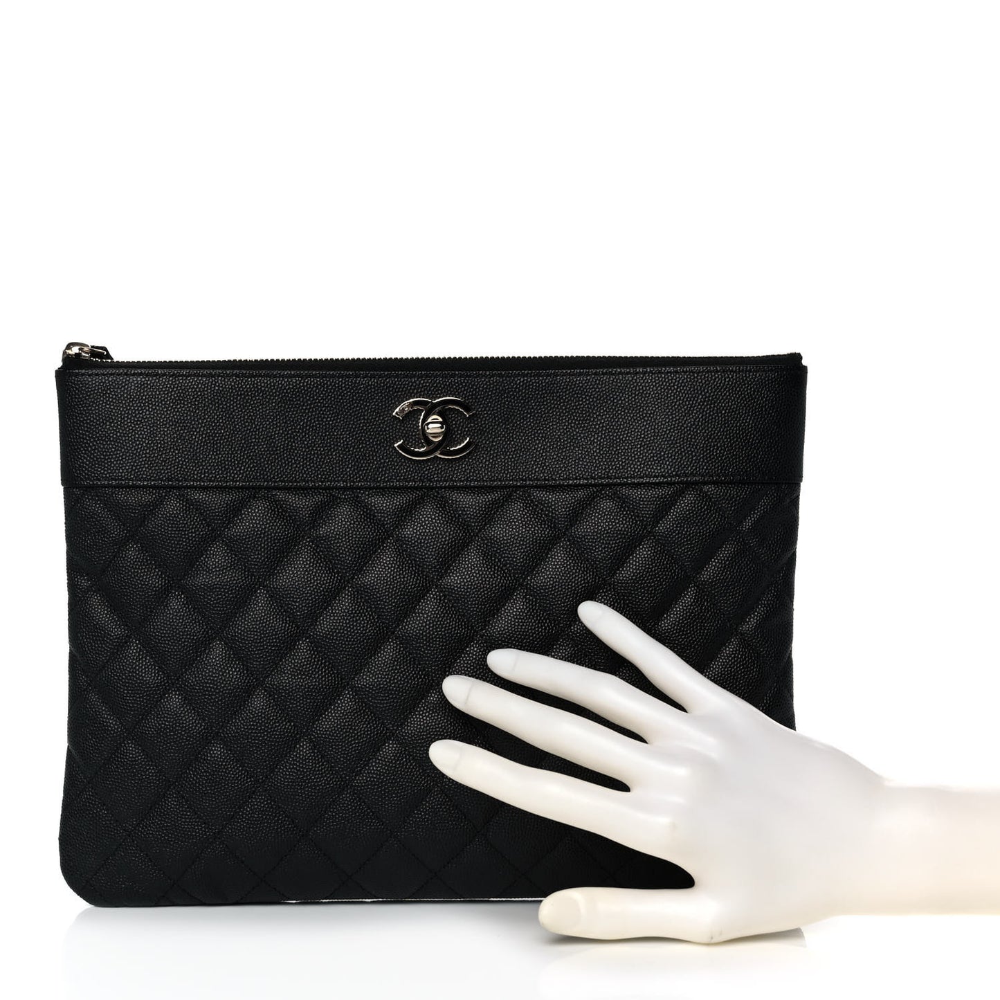 Caviar Quilted Mademoiselle Vintage Large Zip Pouch Black