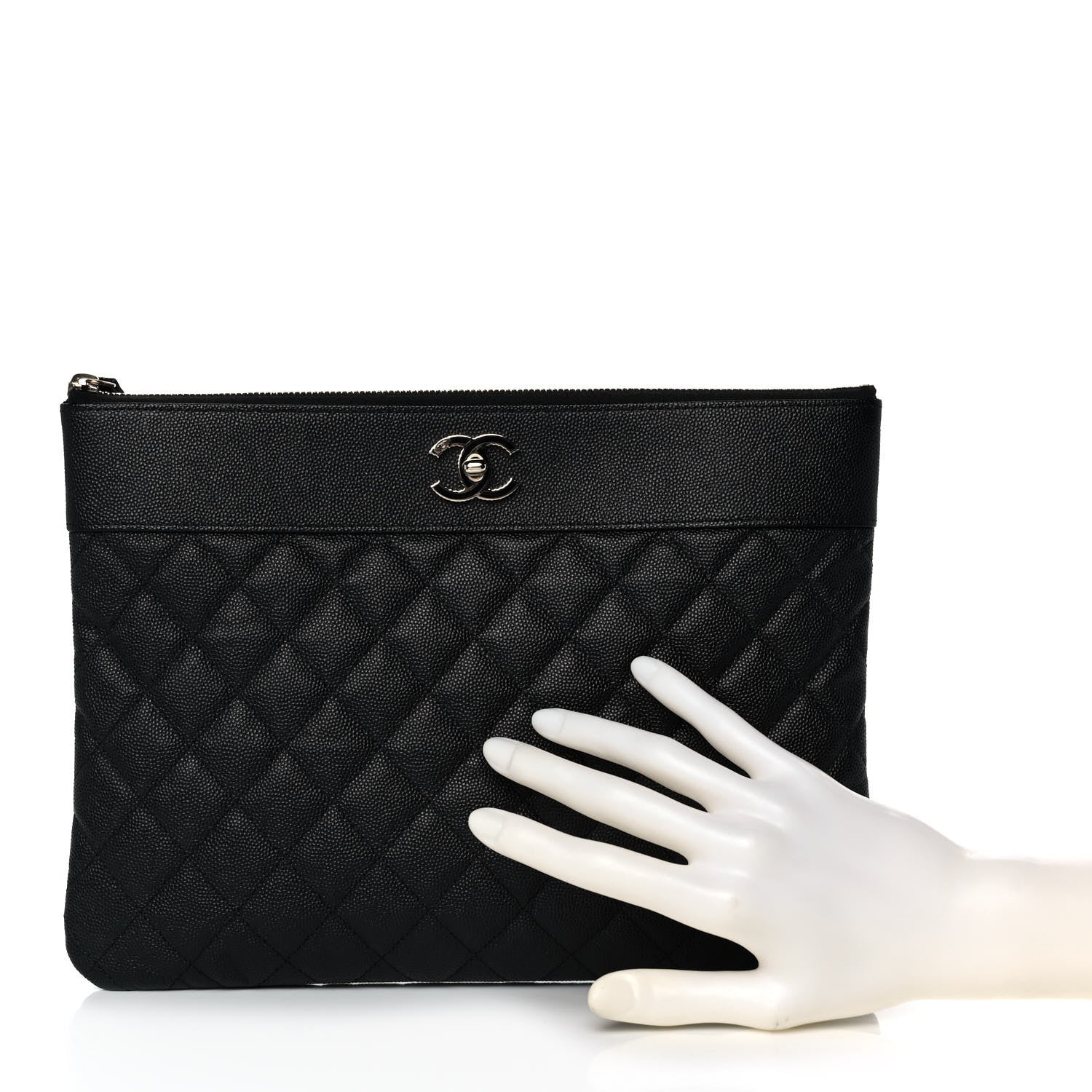 Chanel Caviar Quilted Mademoiselle Vintage Large Zip Pouch Black 2 of 10