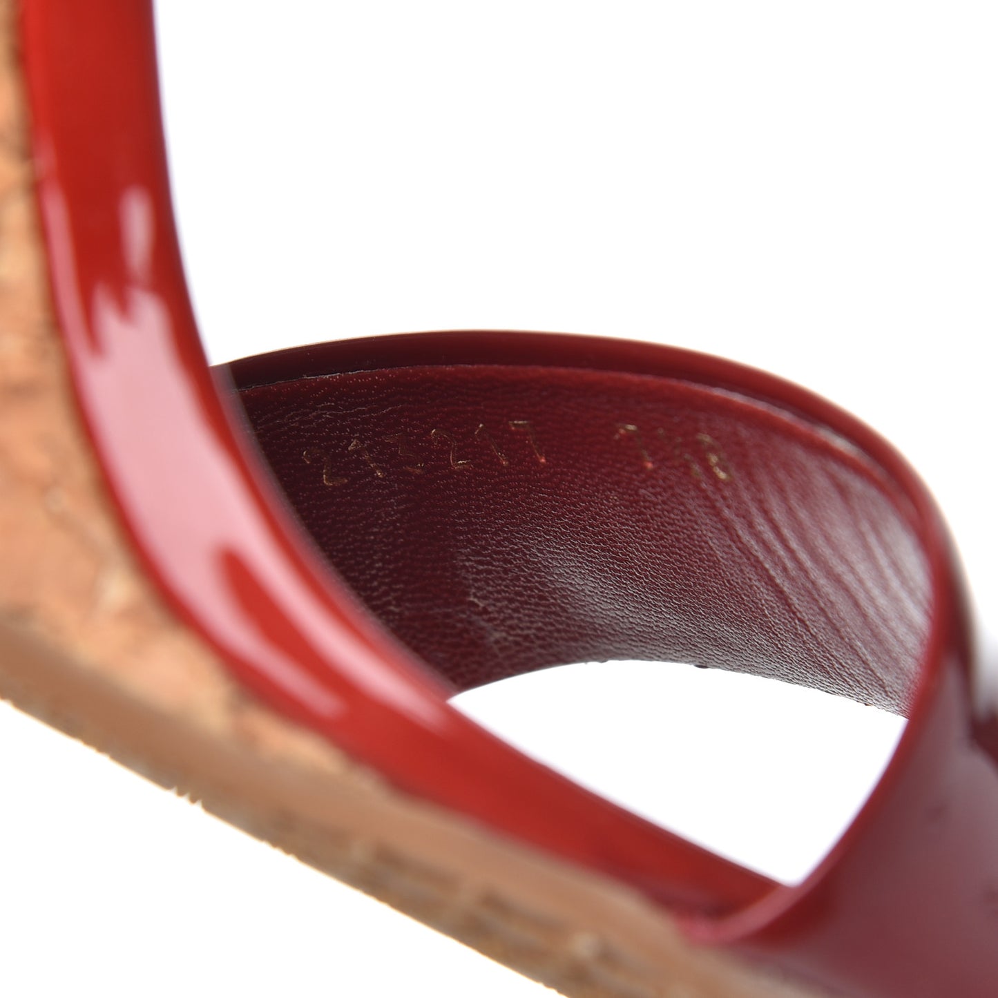 Vitello Vernice Cork Wedge Sandals 7.5 Red Naturale