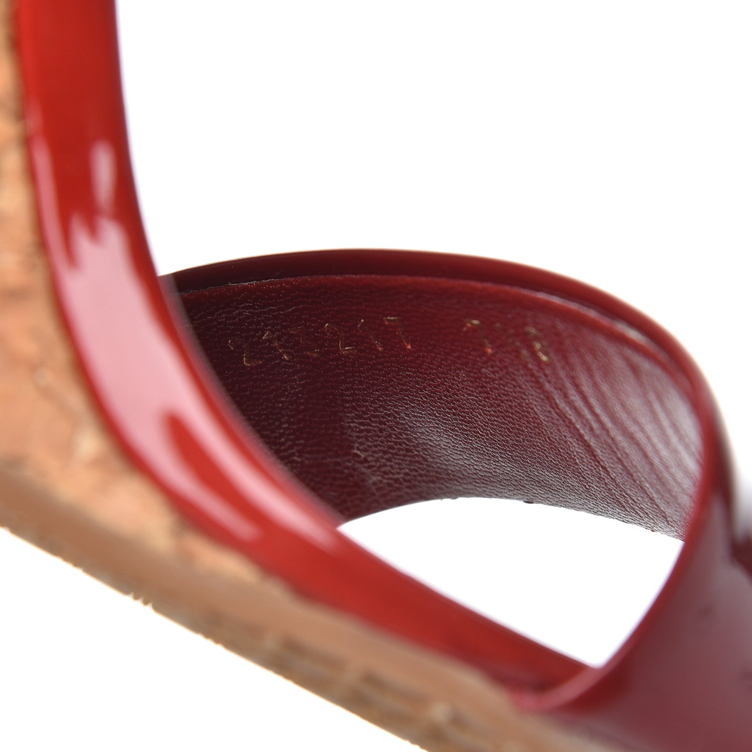 Gucci Vitello Vernice Cork Wedge Sandals 7.5 Red Naturale 8 of 13