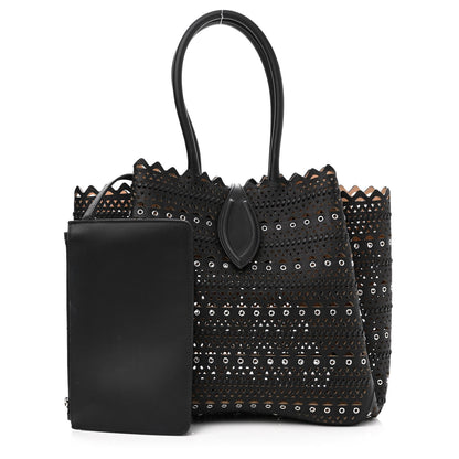 Alaia Calfskin Laser Cut Grommet Angele 25 Tote Black 1 of 11
