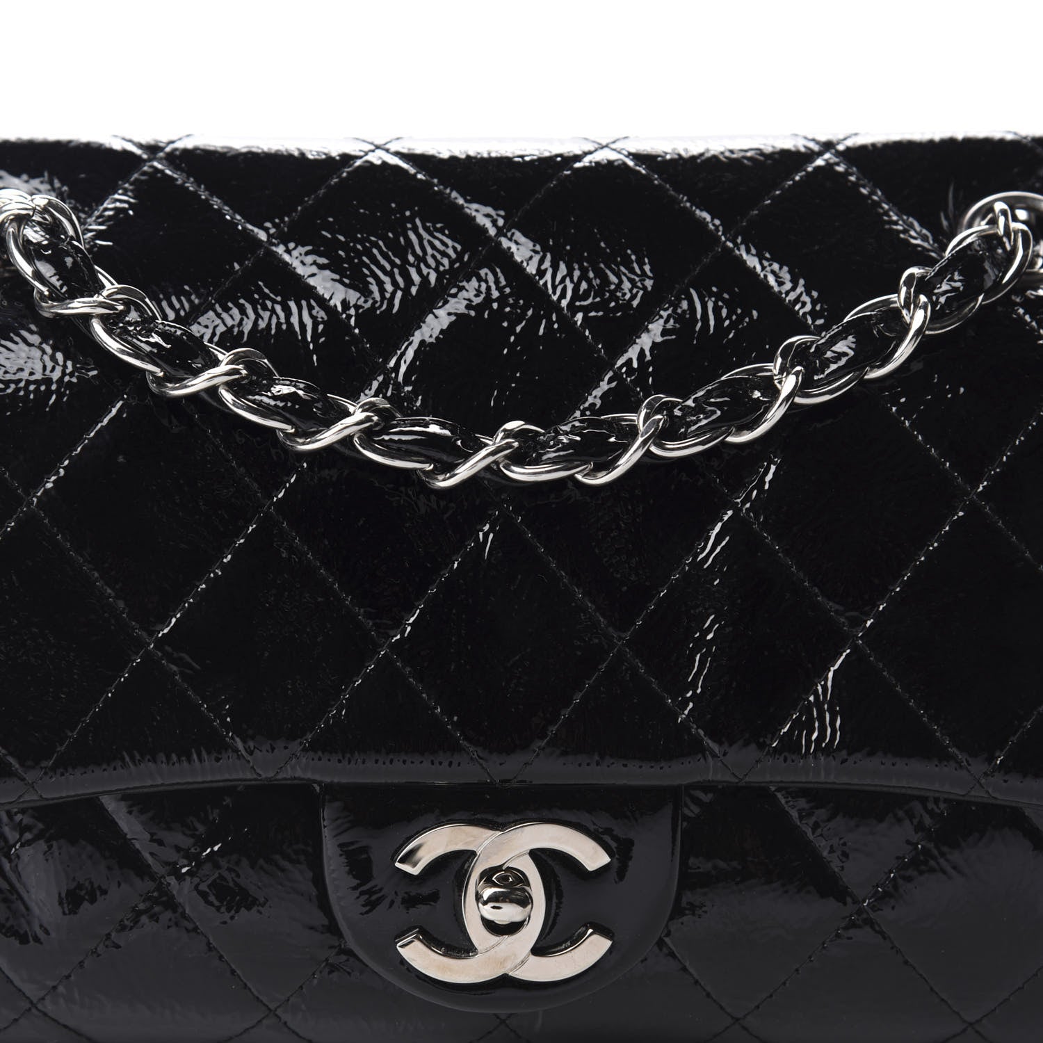 Chanel Distressed Patent Quilted Single Flap Bag Black 11 of 11