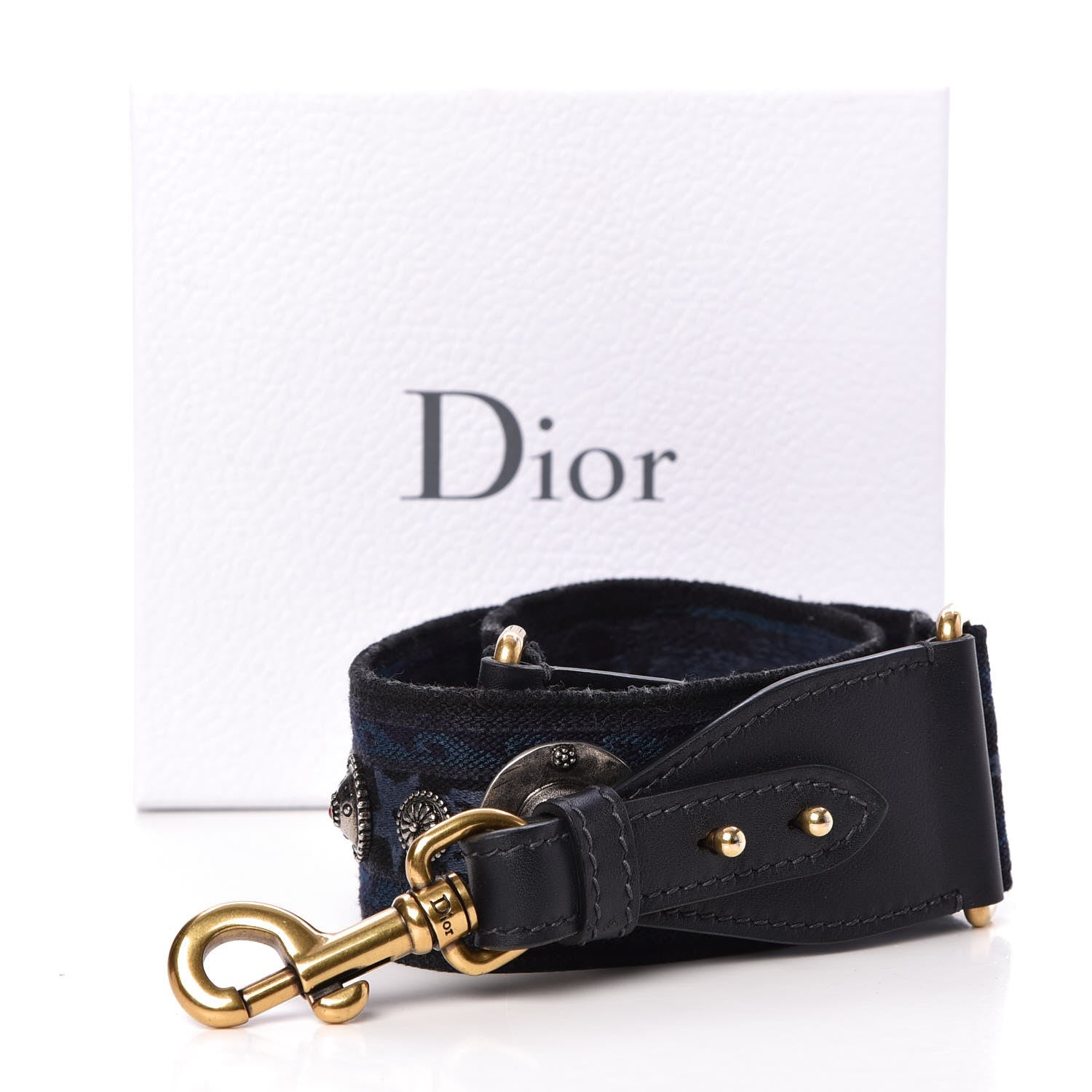 Christian Dior Canvas Embroidered Studded Bohemian Shoulder Strap Blue 5 of 5