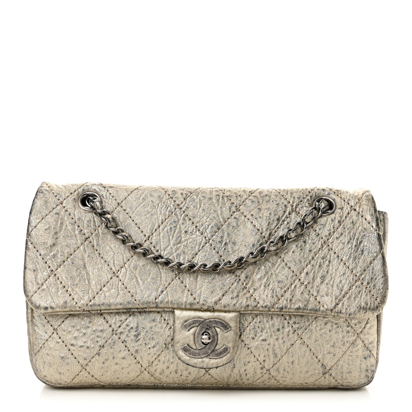 Distressed Metallic Lambskin Quilted Le Marais Ligne Flap Gold