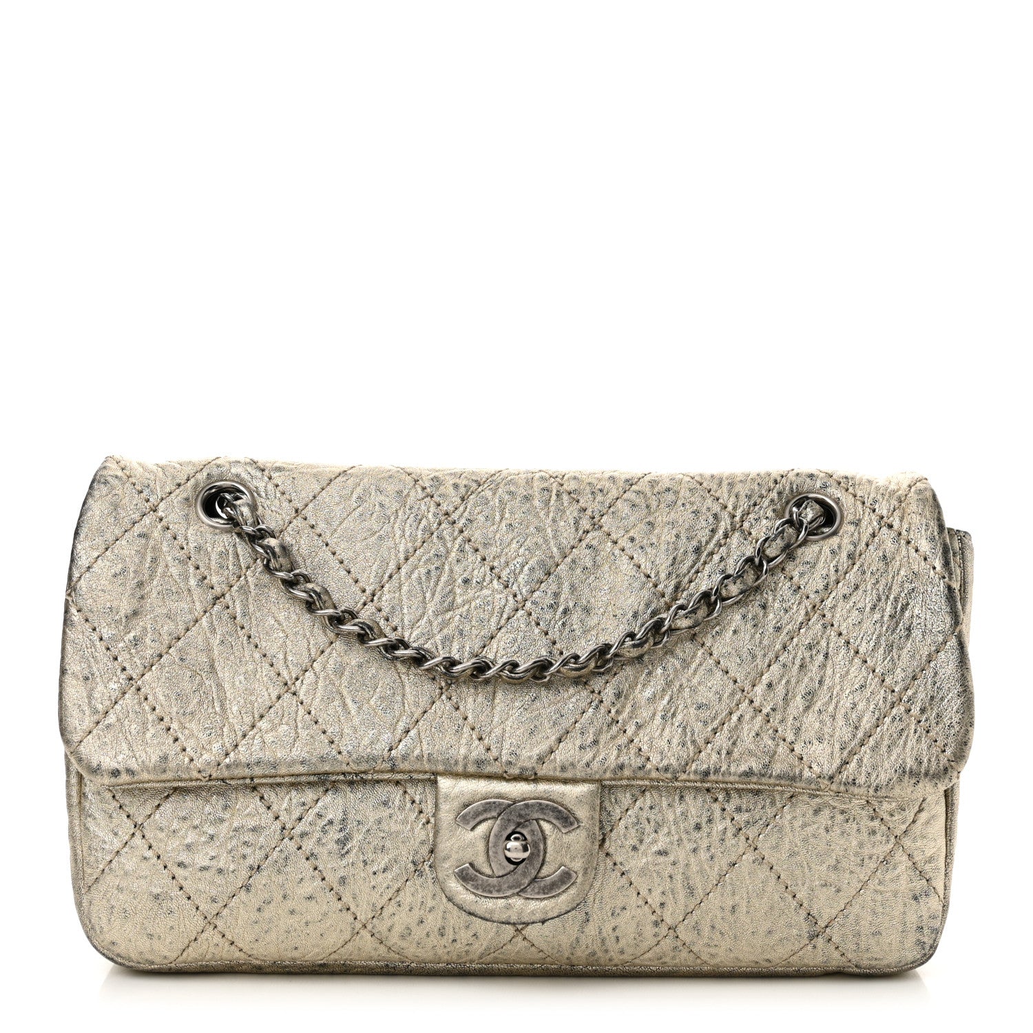 Chanel Distressed Metallic Lambskin Quilted Le Marais Ligne Flap Gold 1 of 10