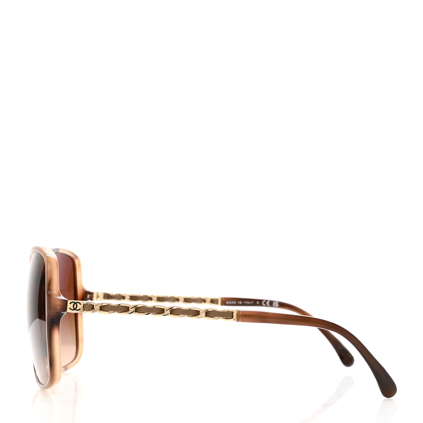 Acetate Metal Lambskin Chain Square Sunglasses 5210-Q Brown