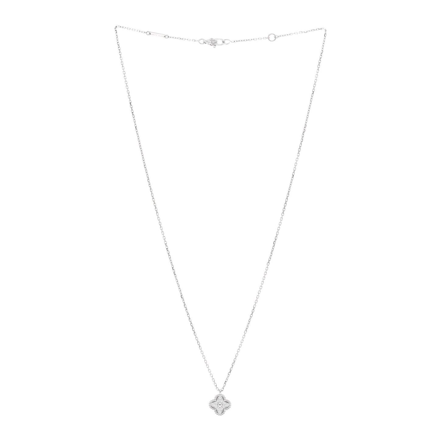 18K White Gold Diamond Sweet Alhambra Pendant Necklace