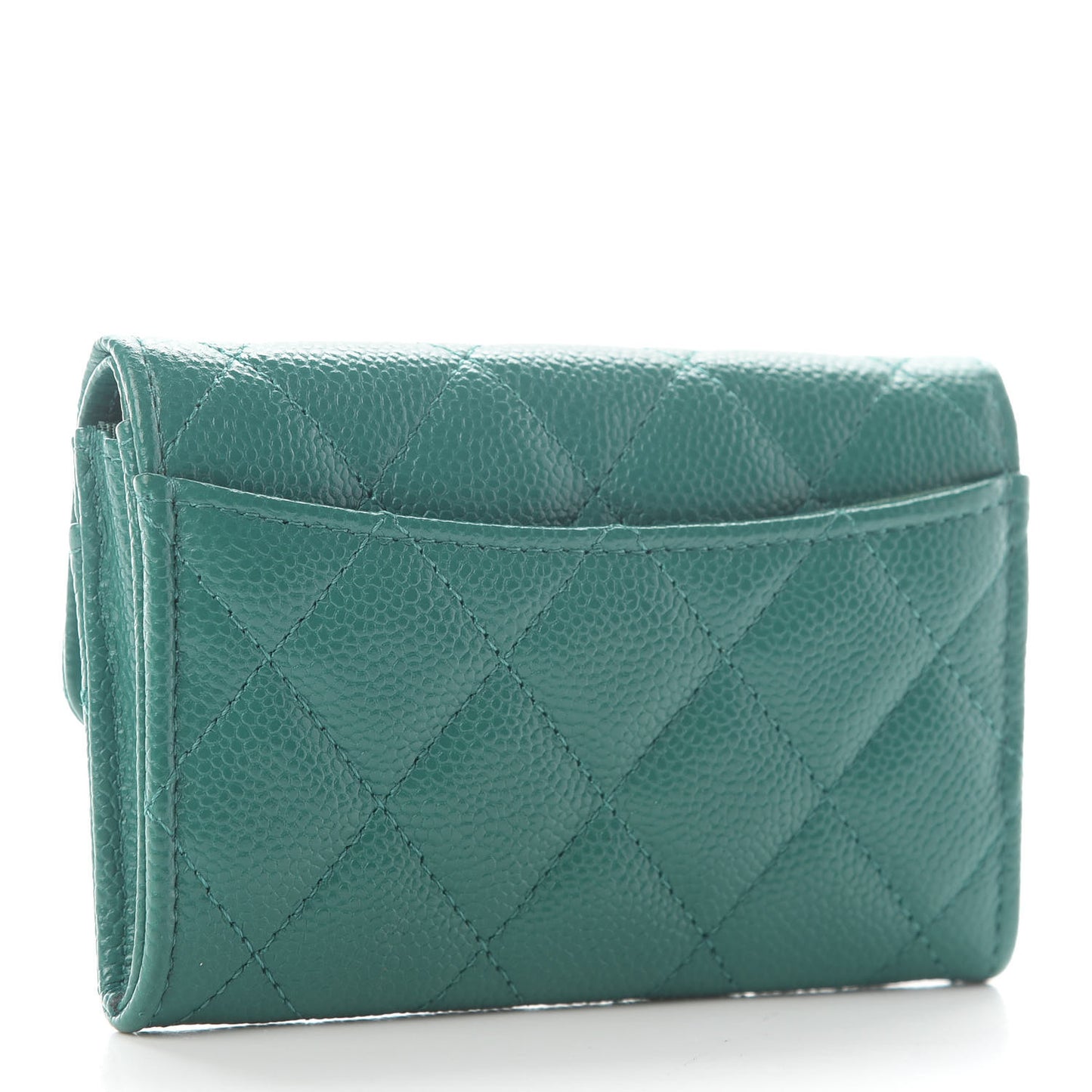 Caviar Quilted Flap Card Holder Wallet Green