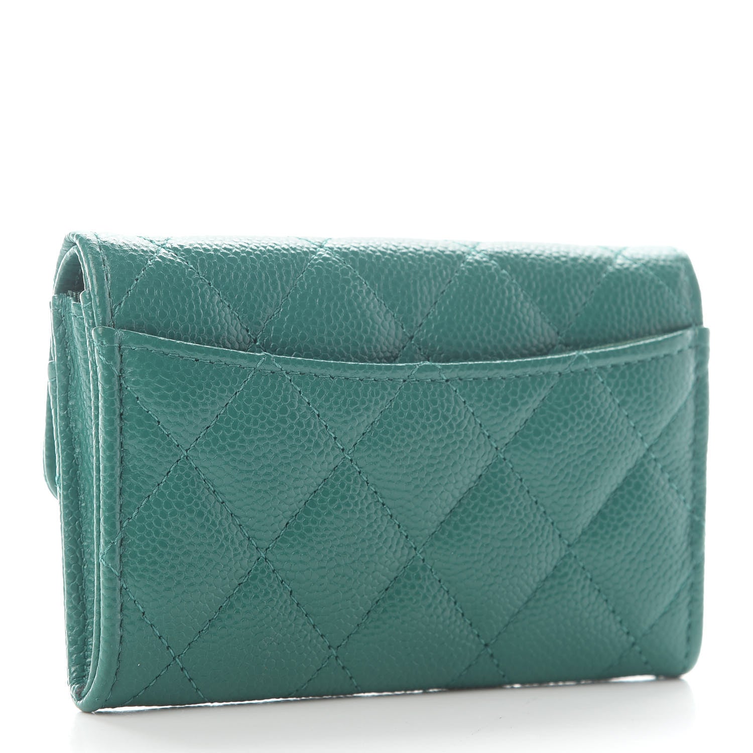 Chanel Caviar Quilted Flap Card Holder Wallet Green 6 of 15