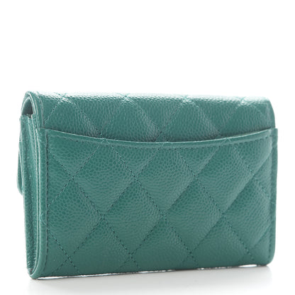 Chanel Caviar Quilted Flap Card Holder Wallet Green 6 of 15
