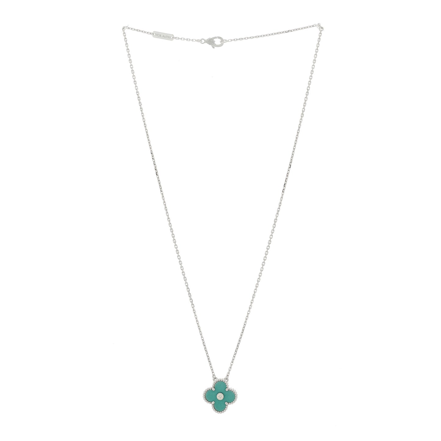 18K White Gold Diamond Celadon Green Sevres Porcelain Vintage Alhambra Pendant Necklace