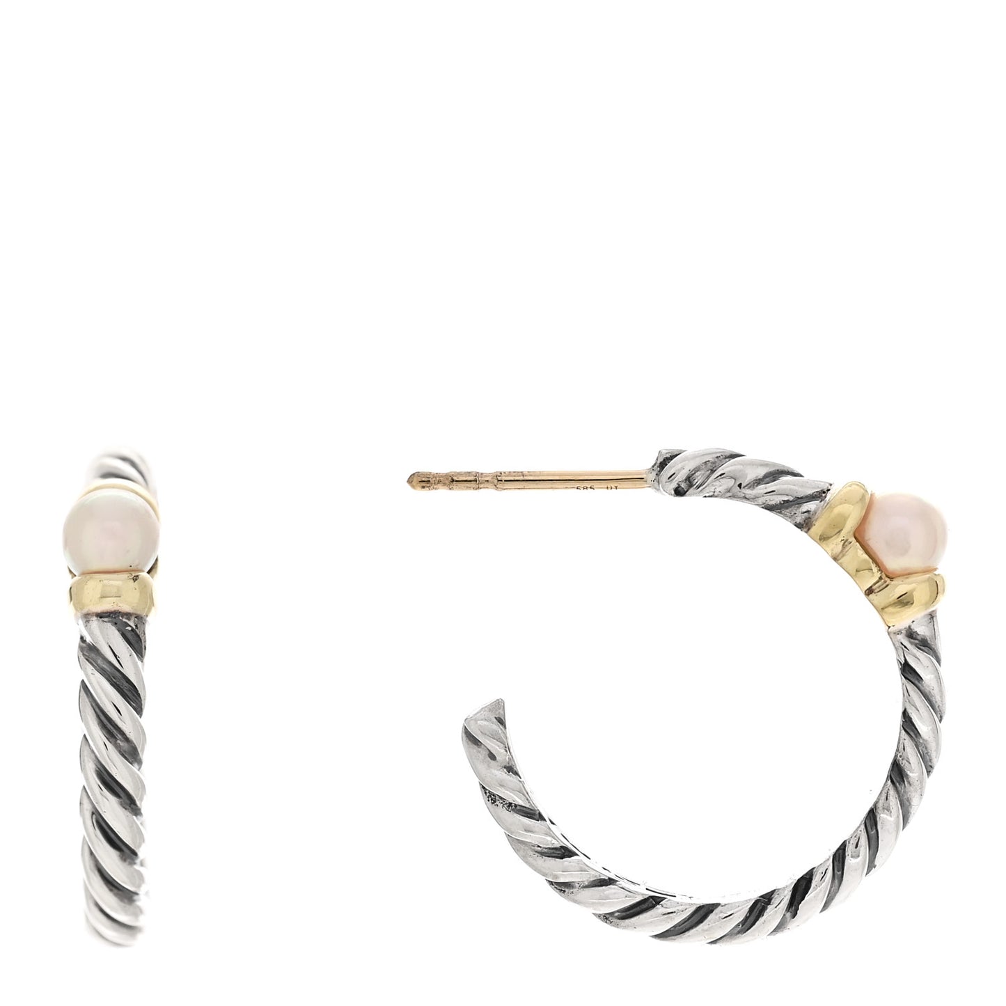 Sterling Silver 14K Gold 3mm Cultured Pearl Metro Hoop Earrings