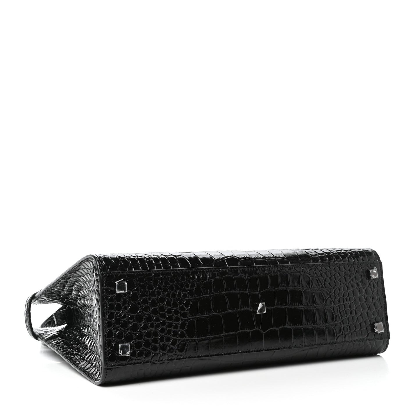 Shiny Calfskin Crocodile Embossed Small Manhattan Shopper Tote Black