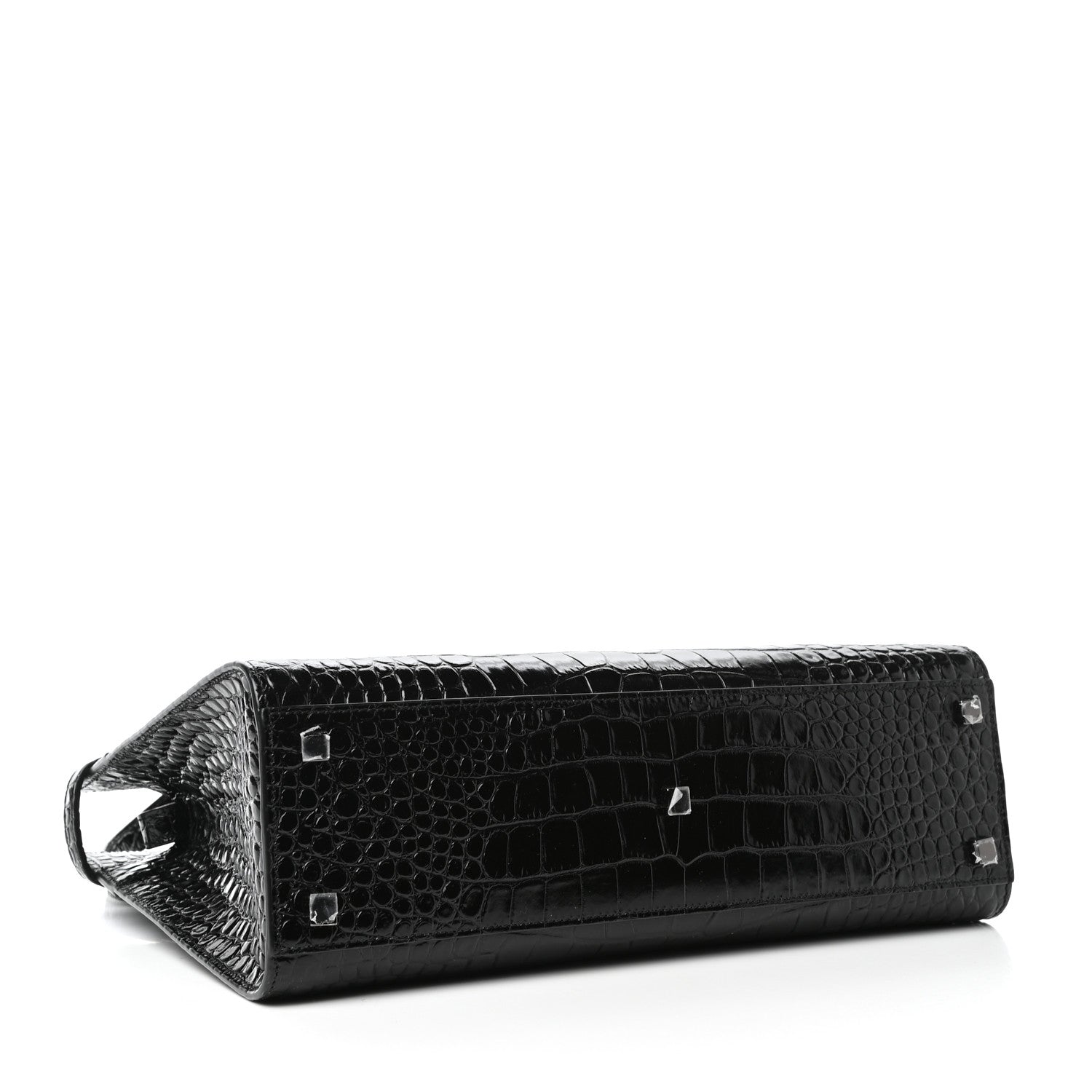 Saint Laurent Shiny Calfskin Crocodile Embossed Small Manhattan Shopper Tote Black 4 of 9