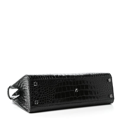 Saint Laurent Shiny Calfskin Crocodile Embossed Small Manhattan Shopper Tote Black 4 of 9