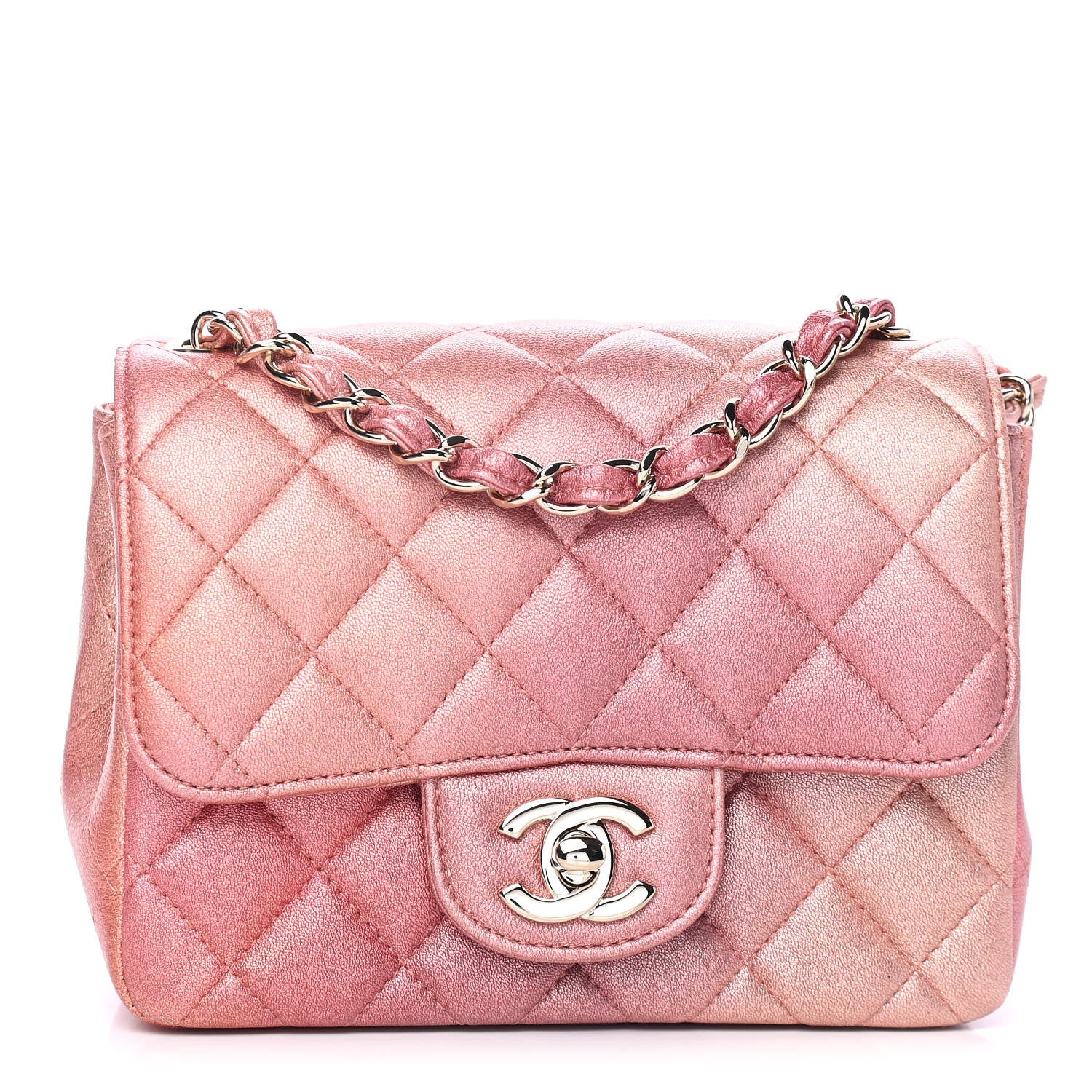 Chanel Metallic Lambskin Quilted Ombre Mini Square Flap Pink 1 of 4