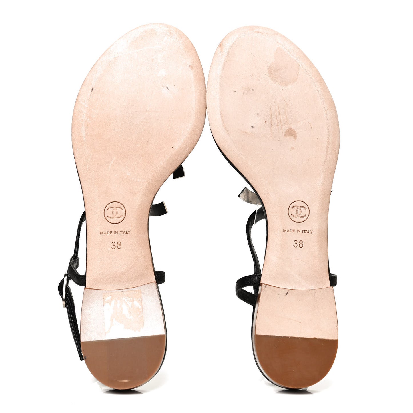 Calfskin CC Thong Sandals 38 Black