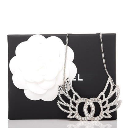 Chanel Baguette Crystal Winged CC Necklace Silver 7 of 7