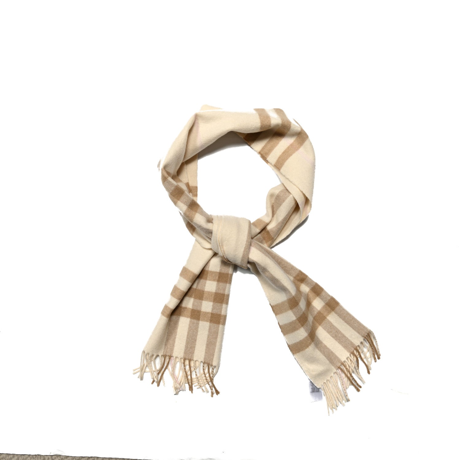Burberry Cashmere Giant Check Fringe Scarf Limestone 1 of 3