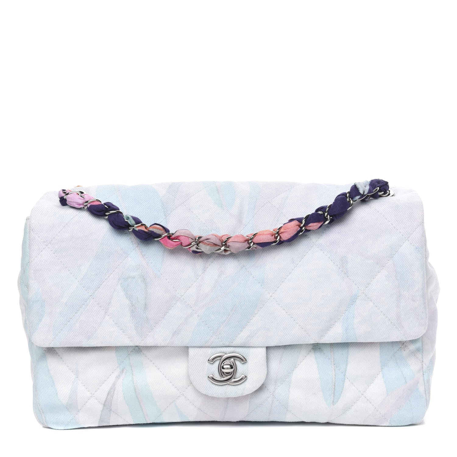 Chanel Canvas Quilted Printed Flap White Multicolor 1 of 10