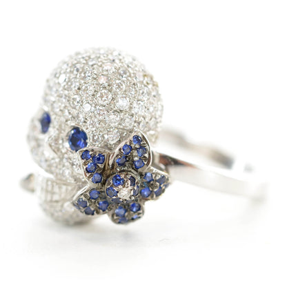 Gucci 18K White Gold Diamond Sapphire Skull Ring 13 US 7 5 of 7