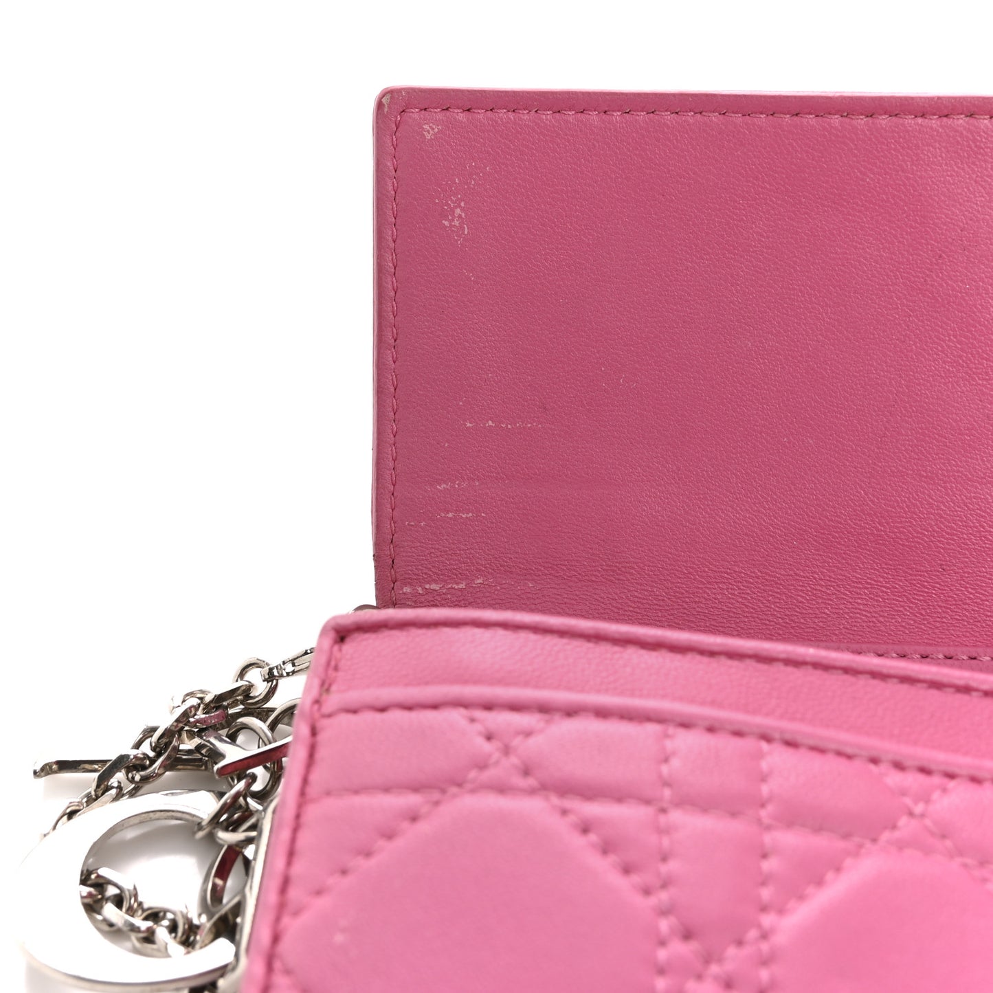 Lambskin Cannage Lady Dior Rendezvous Wallet On Chain Fuchsia