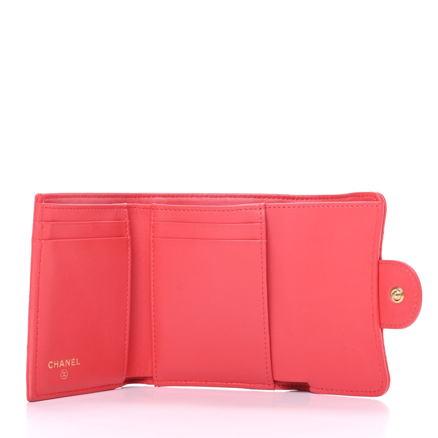 Lambskin Quilted Compact Flap Wallet Coral