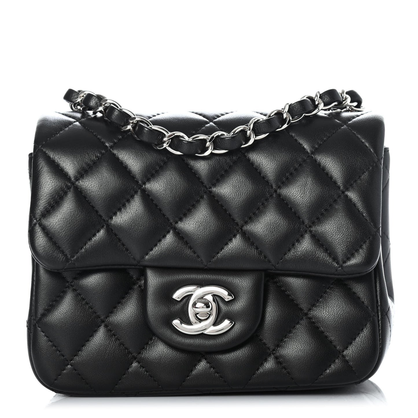Lambskin Quilted Mini Square Flap Black