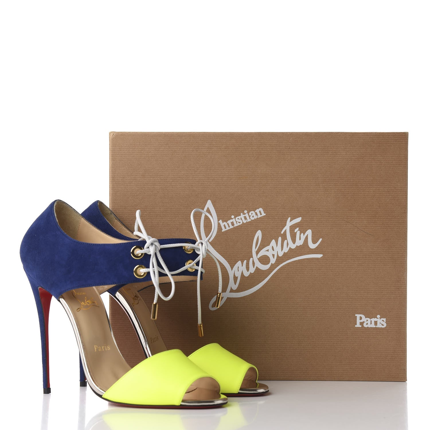 Christian Louboutin Fluo Matt Suede Kid Specchio Mayerling 100 Sandals 40.5 Version Jaune 11 of 11