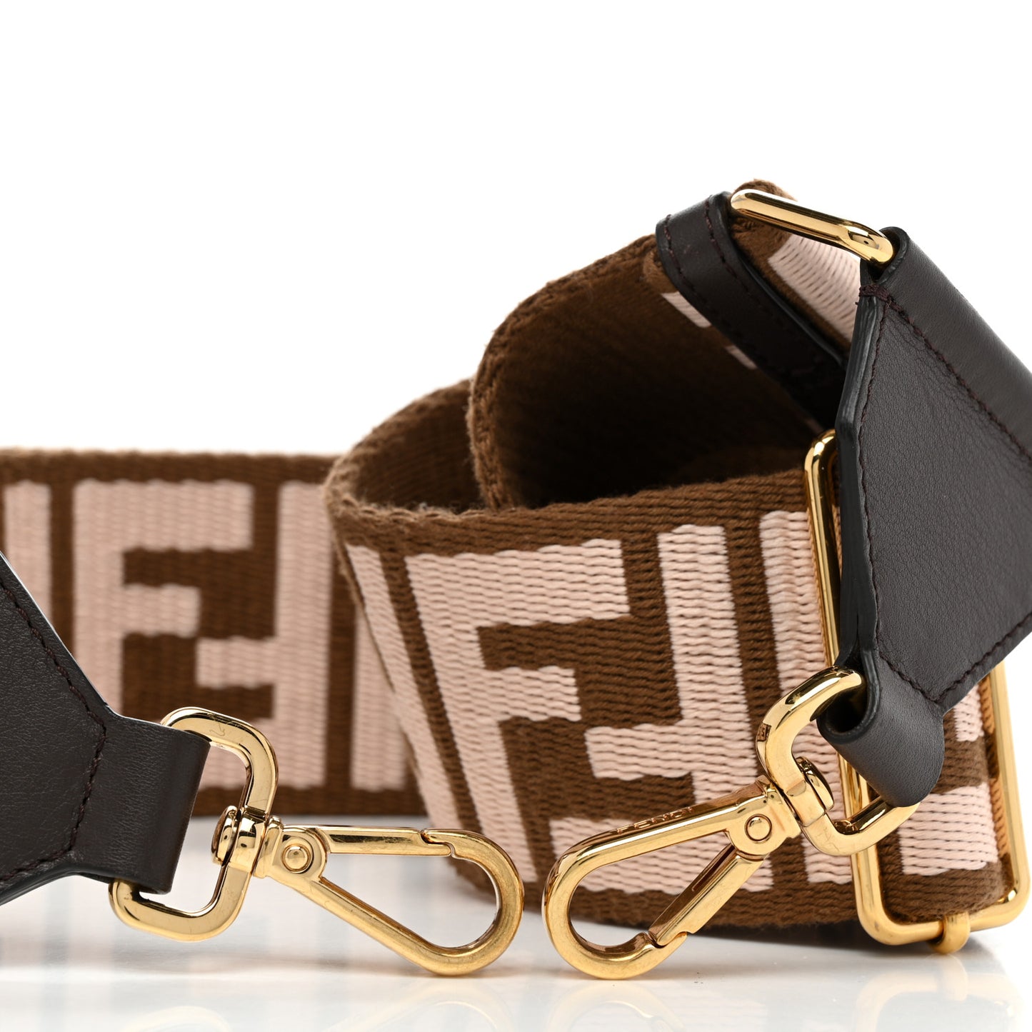 Ribbon Vitello Century FF 1974 Embroidered Adjustable Strap You Fango Rosa Confetto Chocolate