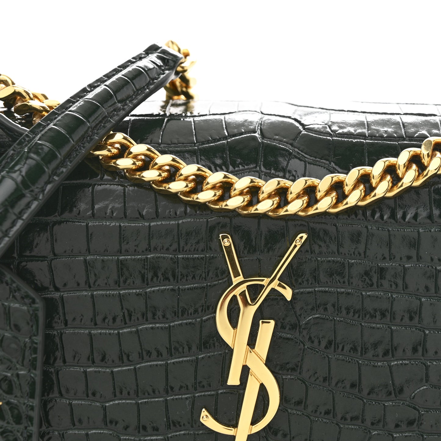 Calfskin Crocodile Embossed Medium Monogram Sunset Dark Green