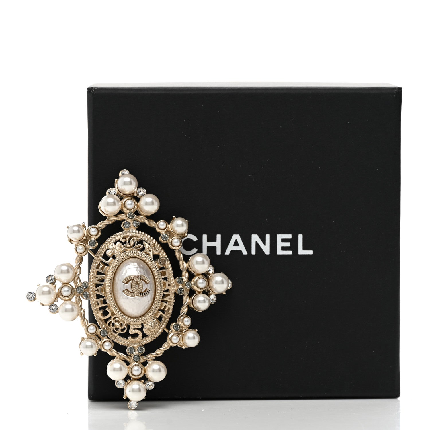 Chanel Pearl Crystal CC Brooch Gold 5 of 5