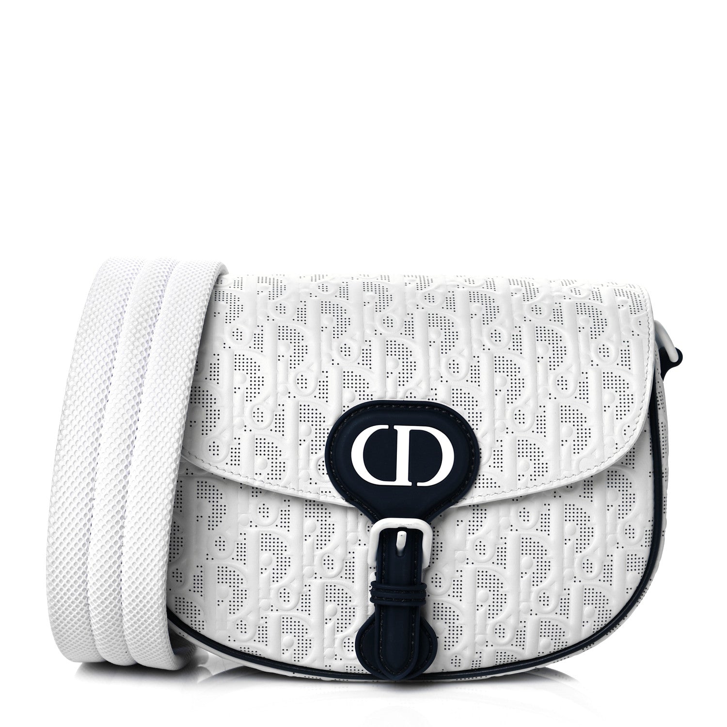 Christian Dior Calfskin Perforated Oblique Medium Bobby Flap White Blue 1 of 12