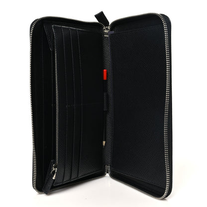 Prada Saffiano Metal Large Zip Around Travel Wallet Black 5 of 9