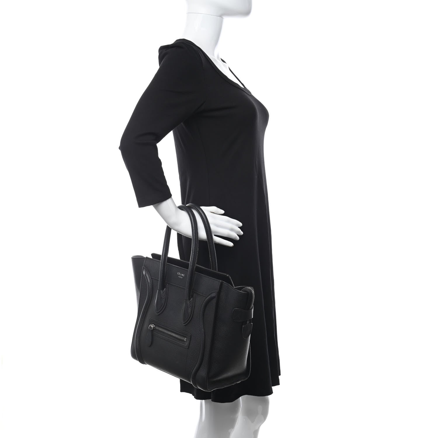 Celine Drummed Calfskin Micro Luggage Black 2 of 9