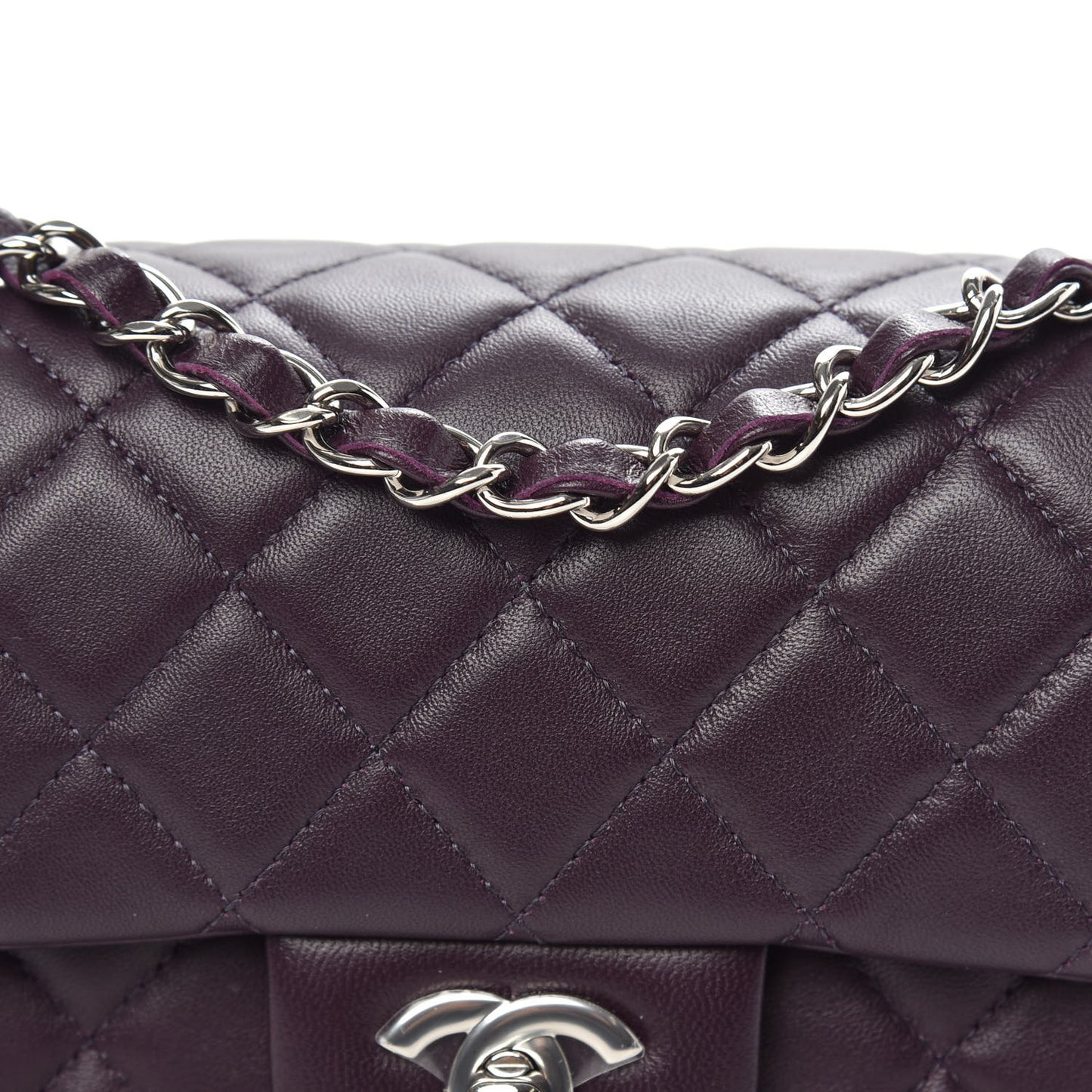 Lambskin Quilted Mini Rectangular Flap Dark Purple