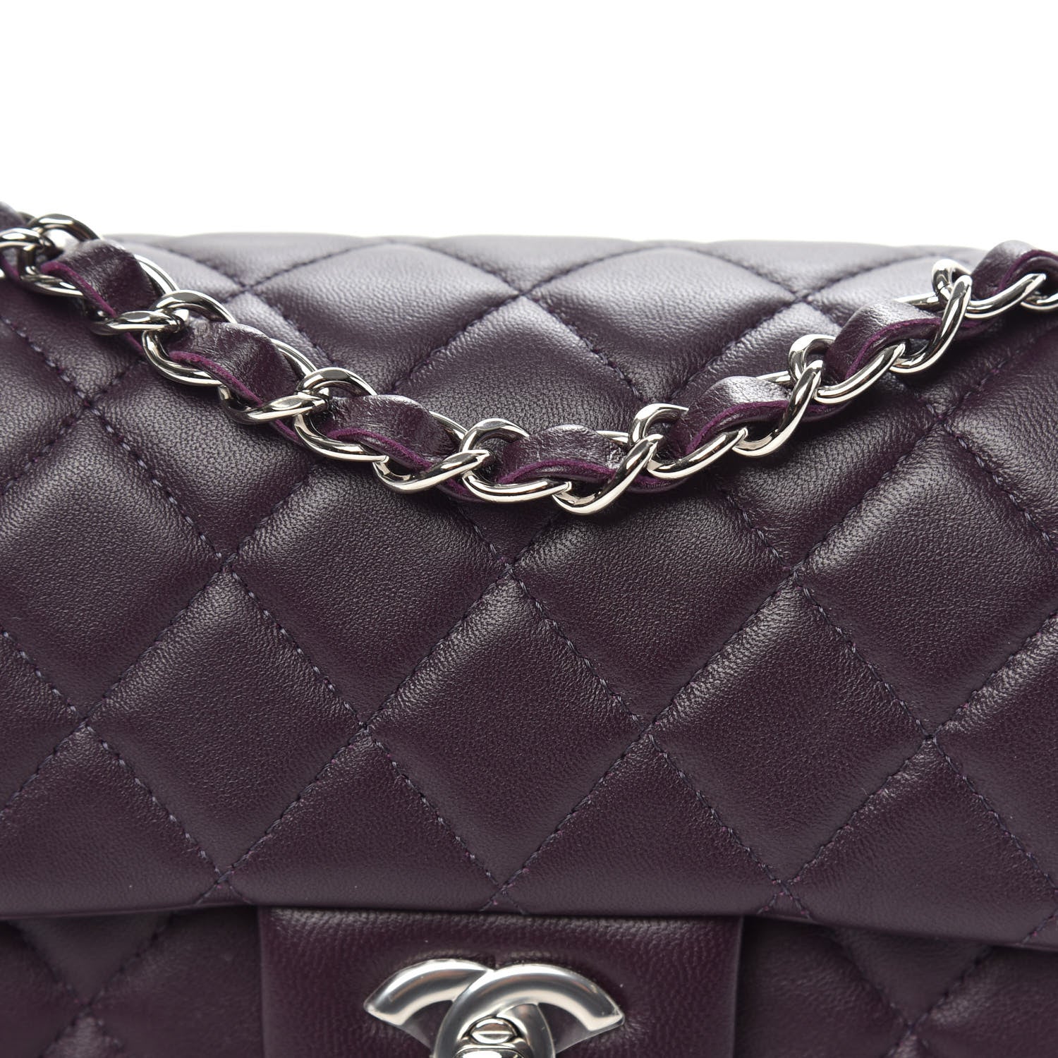 Chanel Lambskin Quilted Mini Rectangular Flap Dark Purple 11 of 12