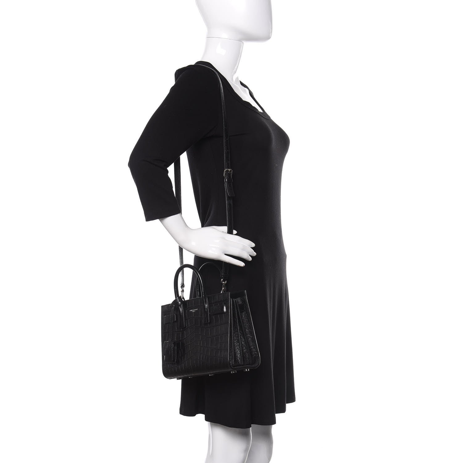 Saint Laurent Calfskin Crocodile Embossed Nano Sac De Jour Black 2 of 11
