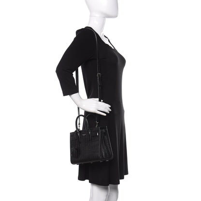 Saint Laurent Calfskin Crocodile Embossed Nano Sac De Jour Black 2 of 11