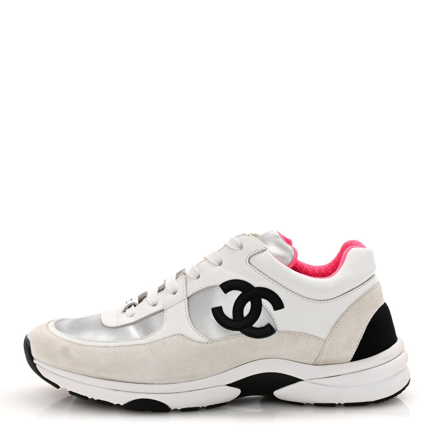 Chanel Calfskin Fabric Sneakers 41 White Silver Fluo Pink 1 of 9