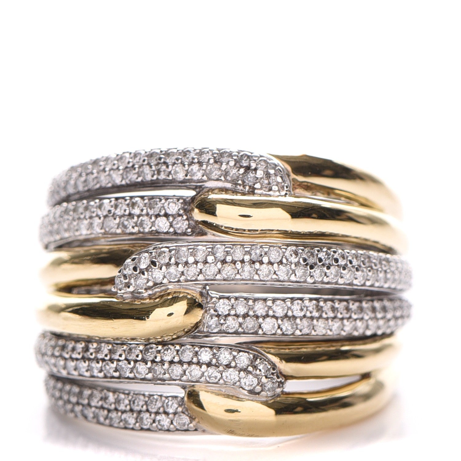 David Yurman Sterling Silver 18K Yellow Gold Diamond 19mm Labyrinth Triple Loop Ring 60.5 9.5 1 of 4