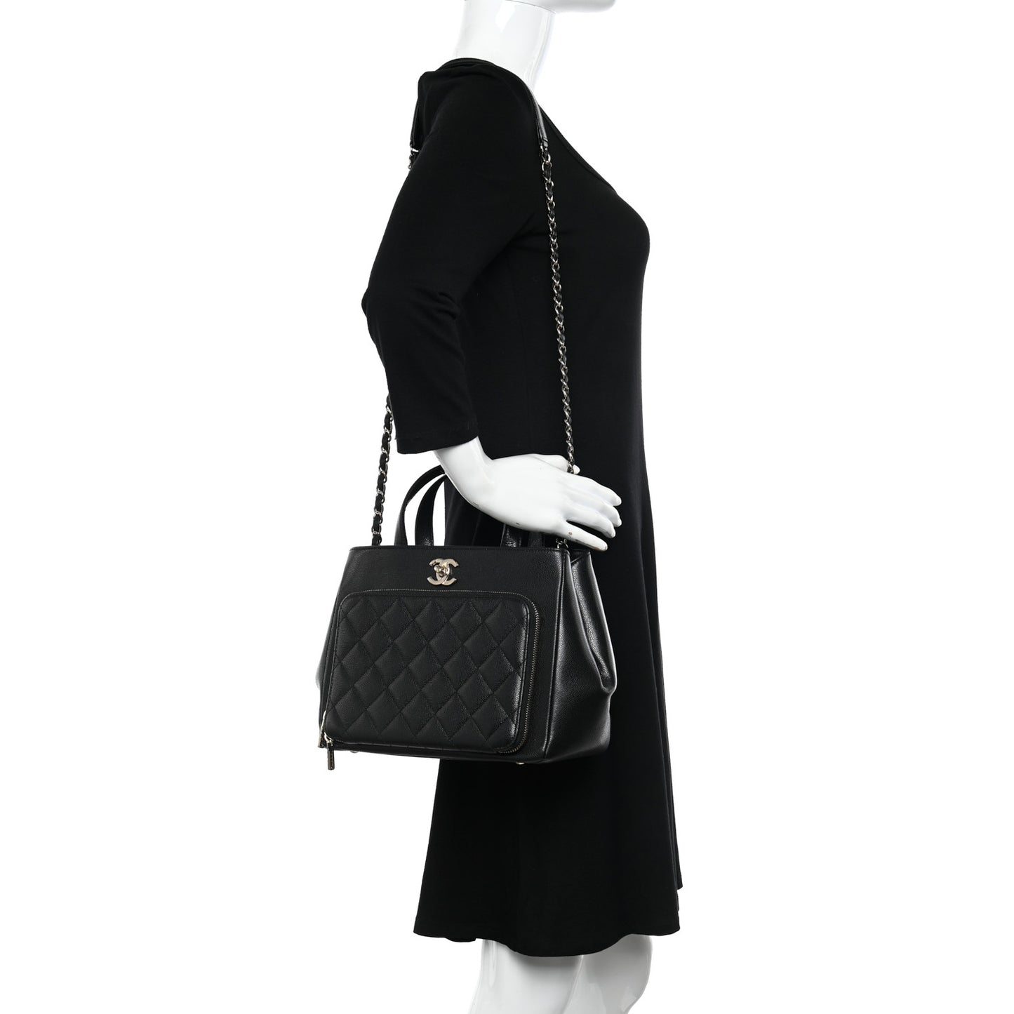 Caviar Quilted Small Business Affinity Shopping Bag Black
