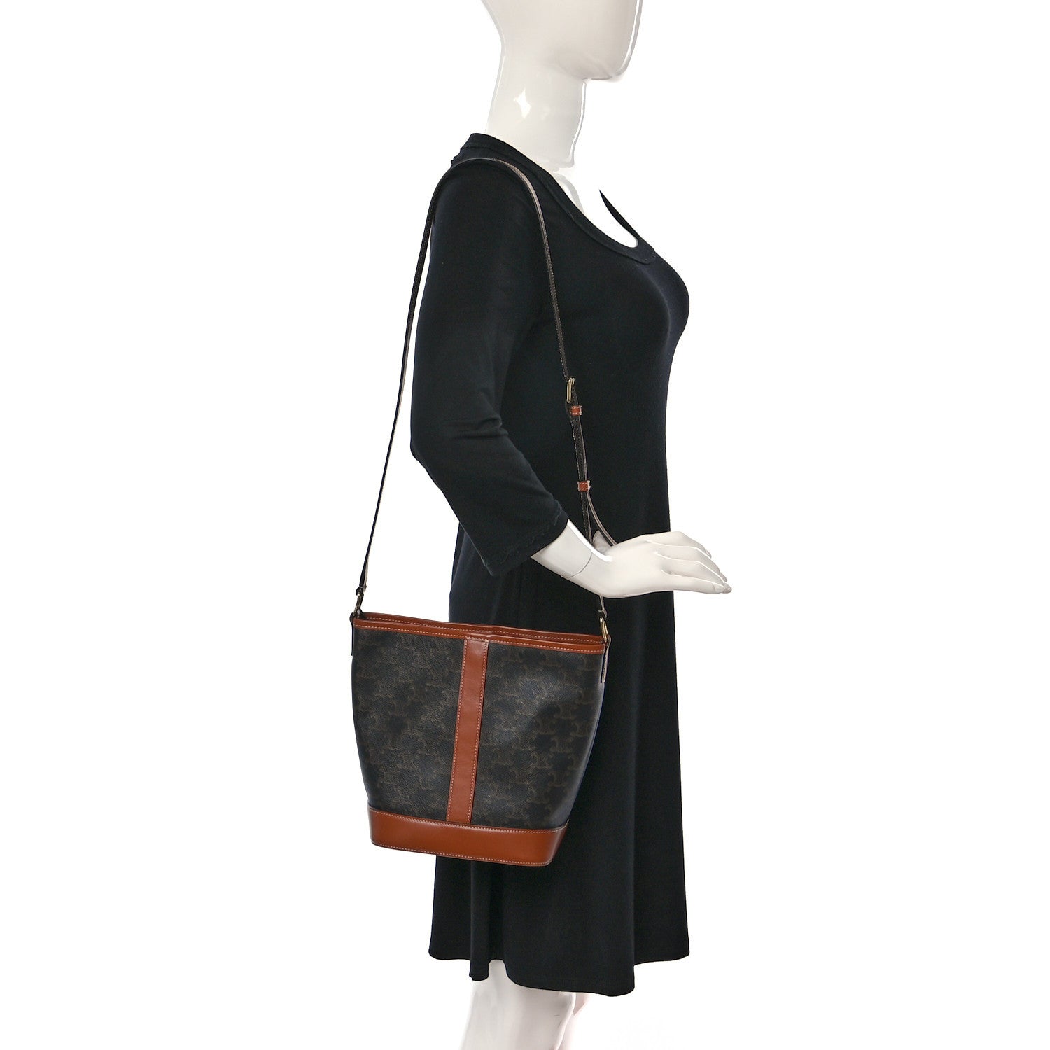 Celine Triomphe Canvas Calfskin Small Bucket Bag Tan 2 of 9