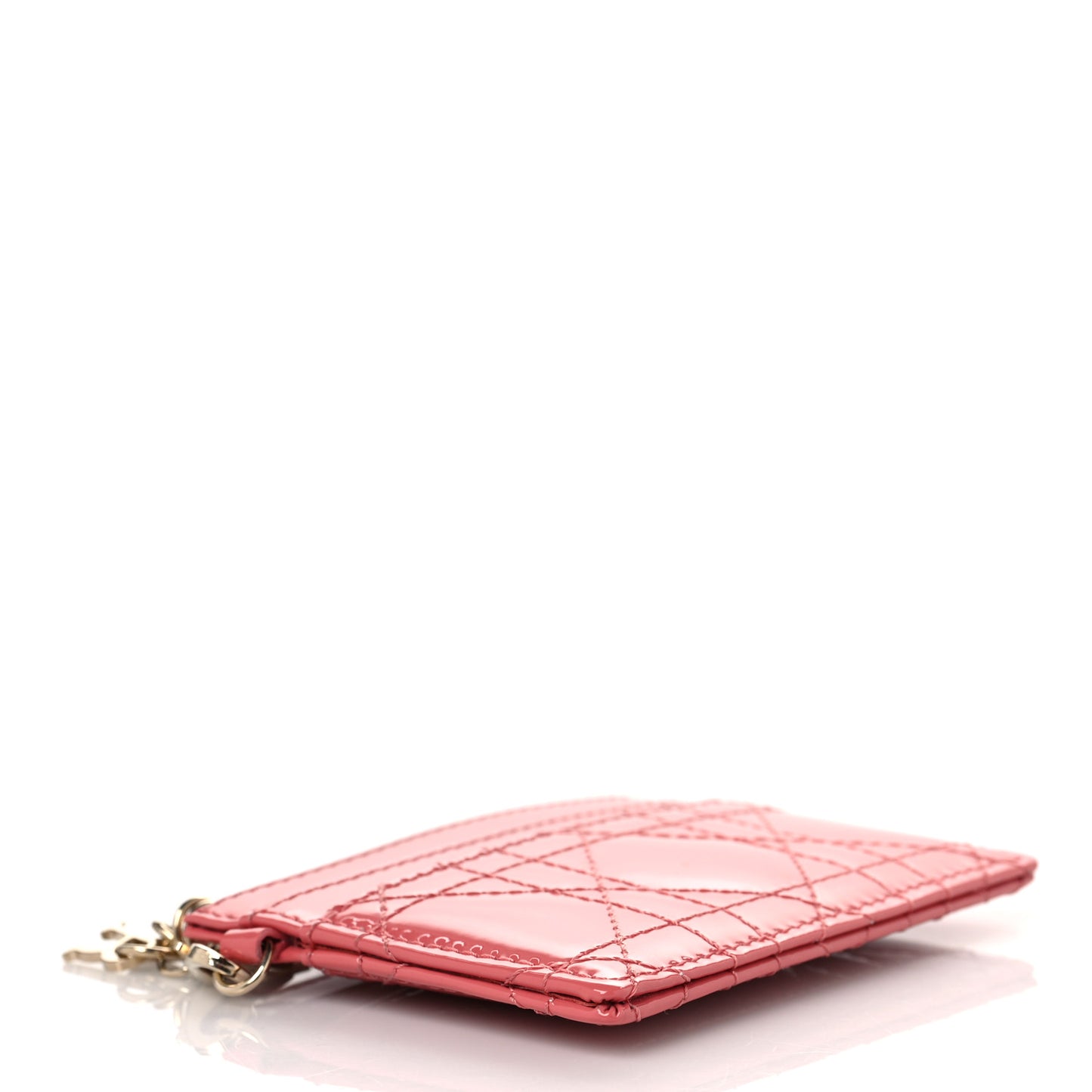 Patent Cannage Lady Dior Five-Slots Card Holder Peach Blossom