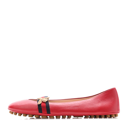 Gucci Calfskin Bayadere Bee Ballerina Flats 39 Hibiscus Red 1 of 8