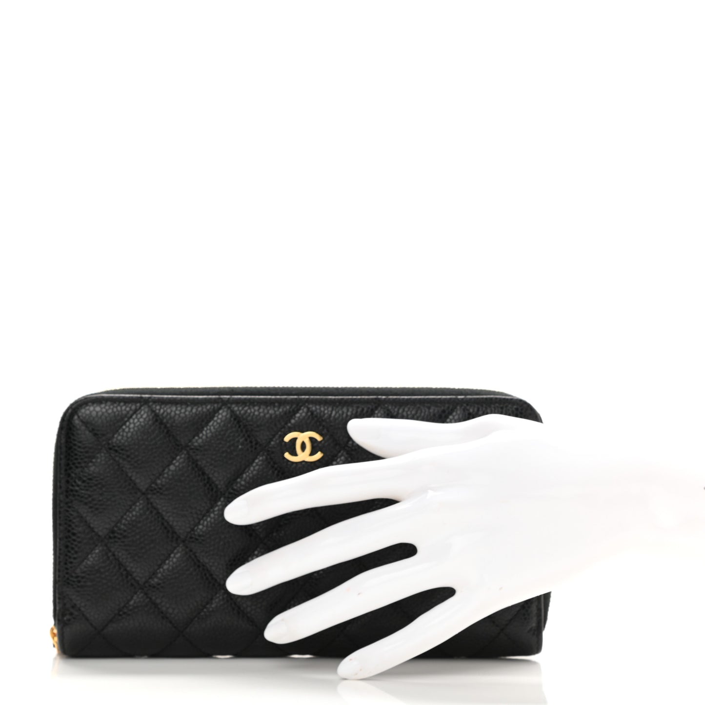 Caviar Quilted Large Gusset Zip Around Wallet Black