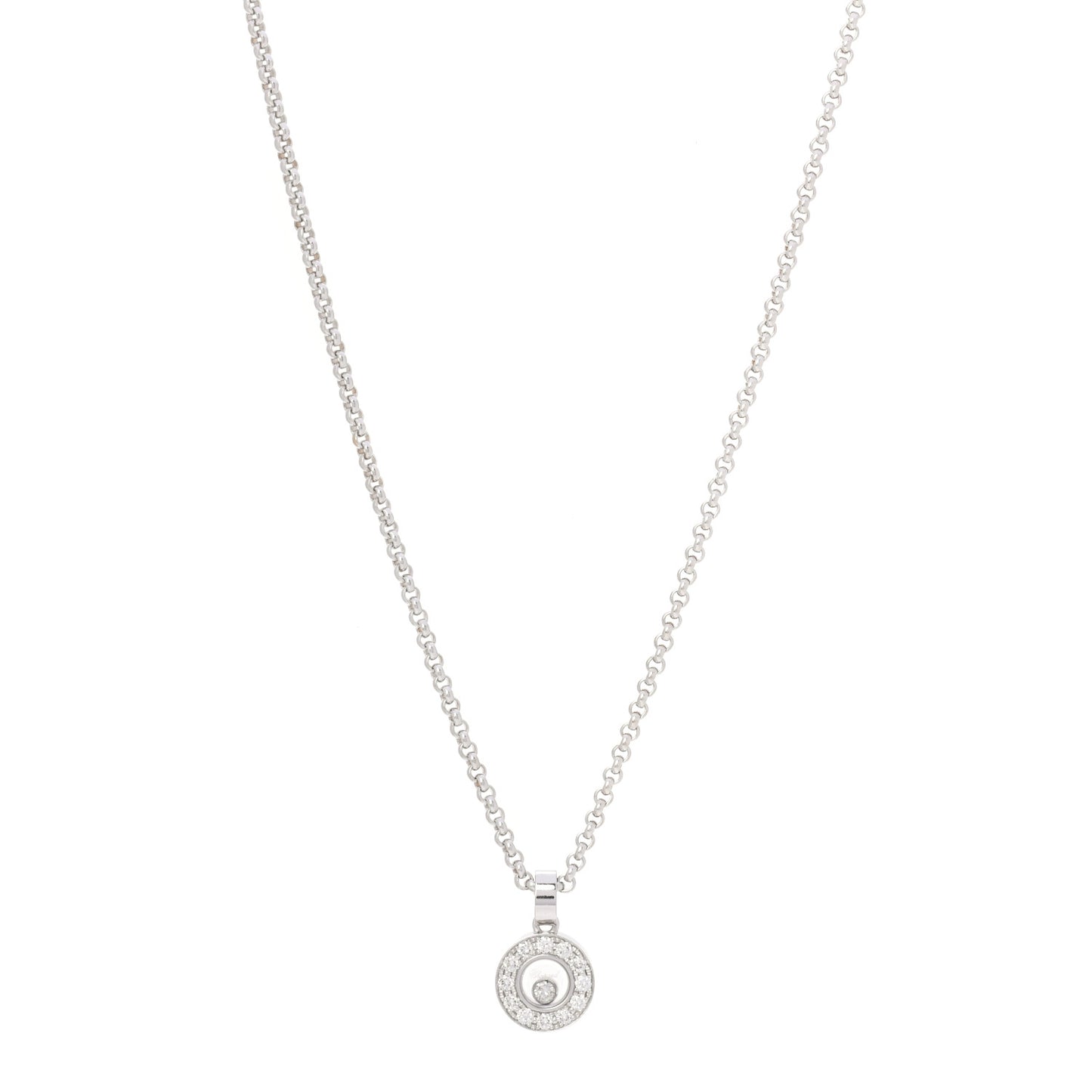 18K White Gold Happy Diamond Halo Pendant Necklace