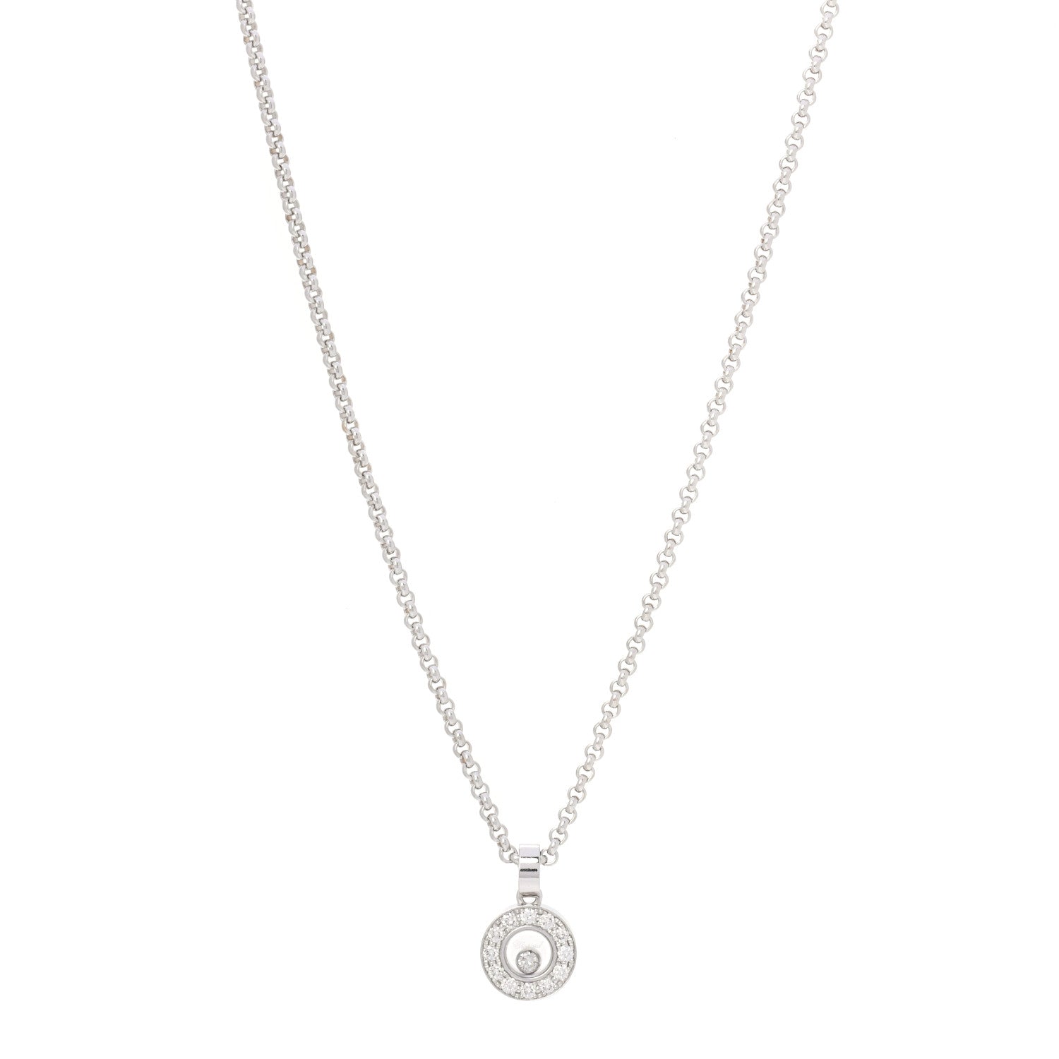 Chopard 18K White Gold Happy Diamond Halo Pendant Necklace 1 of 6